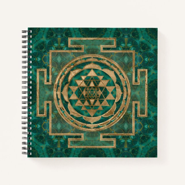 Sri Yantra / Sri Chakra Malachite und Gold Notizbuch (Vorderseite)