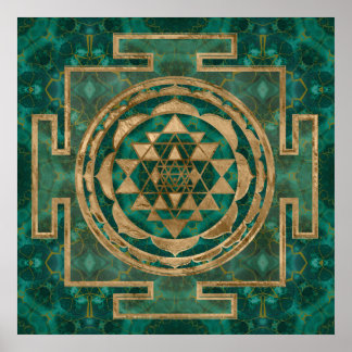 Sri Yantra / Sri Chakra Malachite und Gold Poster
