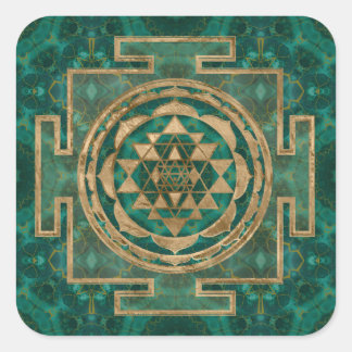 Sri Yantra / Sri Chakra Malachite und Gold Quadratischer Aufkleber