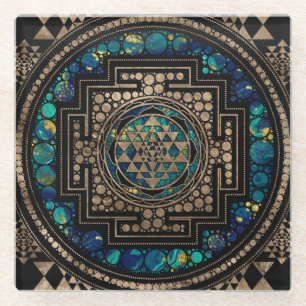 Sri Yantra/Sri Chakra Marmor und Gold Glasuntersetzer