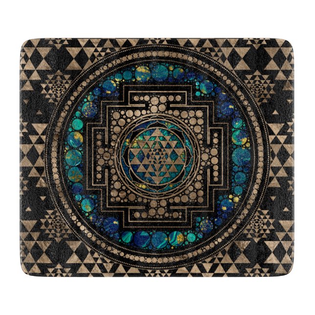 Sri Yantra/Sri Chakra Marmor und Gold Schneidebrett (Vorderseite)