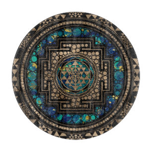 Sri Yantra/Sri Chakra Marmor und Gold Schneidebrett
