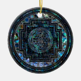 Sri Yantra/Sri Chakra Ohrschnecken-Muschel und Keramik Ornament