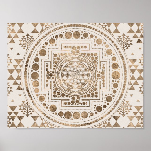 Sri Yantra / Sri Chakra Pastel Gold Poster (Vorne)