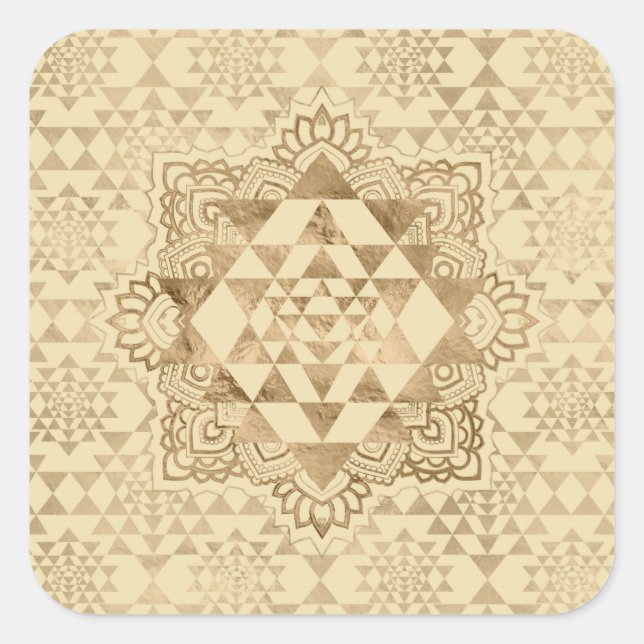 Sri Yantra / Sri Chakra Pastel Gold Quadratischer Aufkleber (Vorderseite)