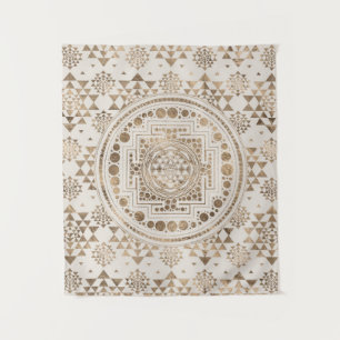 Sri Yantra/Sri Chakra Pastell-Gold Wandteppich