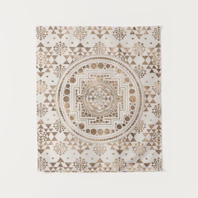 Sri Yantra/Sri Chakra Pastell-Gold Wandteppich (Vorderseite)