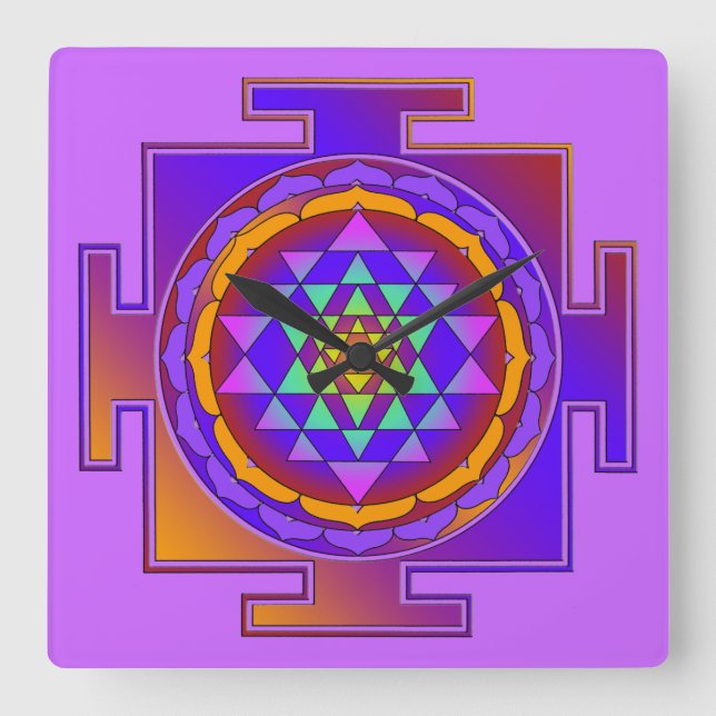 SRI YANTRA voll gefärbt + Ihre Ideen Quadratische Wanduhr (Vorderseite)