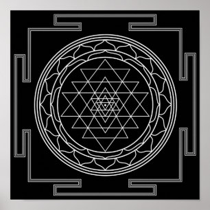 Sri Yantra White in Schwarz Poster