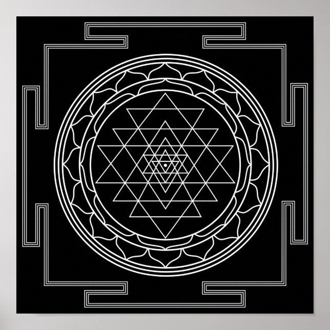 Sri Yantra White über Black Poster (Vorne)