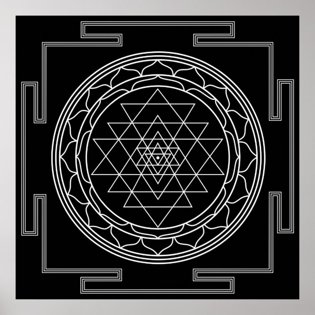 Sri Yantra White über Black Poster (Vorne)