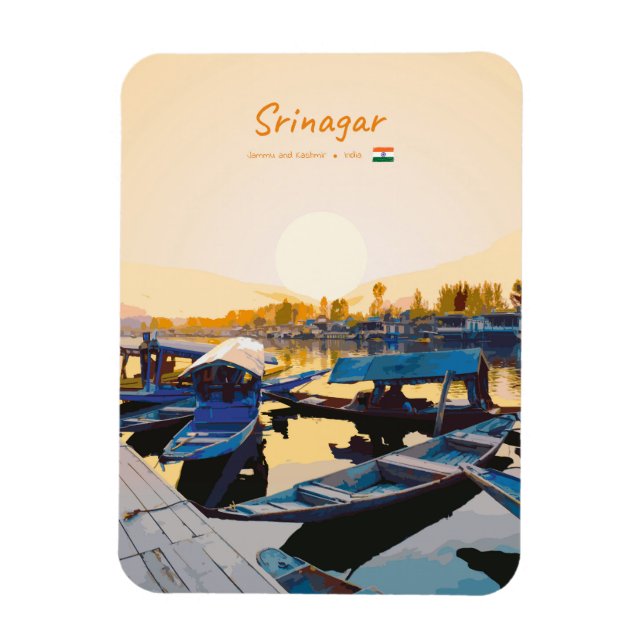Srinagar, Indien - Dal Lake Shikara Boote abgerund Magnet (Vertikal)