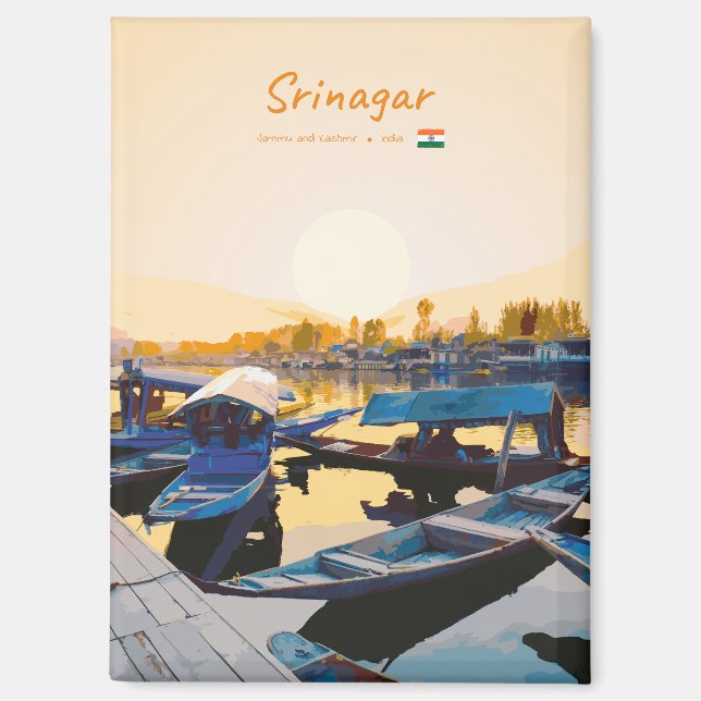 Srinagar, Indien - Dal Lake Shikara-Boote Flach Magnet (Vorderseite)