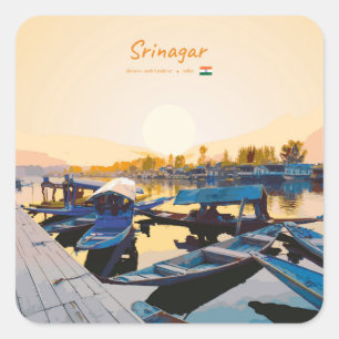 Srinagar, Indien - Dal Lake Shikara Boote Quadratischer Aufkleber