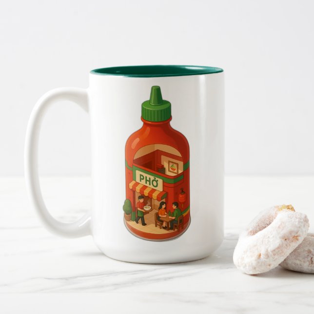 Sriracha Pho Shop Zweifarbige Tasse (Mit Donut)