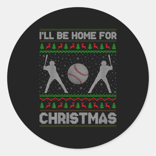 Srty Baseball Player Ugly Christmas Sweaters Xmas  Runder Aufkleber (Vorderseite)