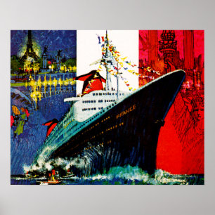 ss France mit Eiffelturm und Statue der Freiheit Poster