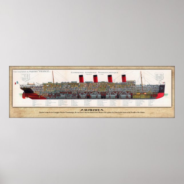 SS Frankreich Cutaway/Inboard Porfile Poster (Vorne)