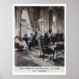 SS Leviathan Erste Klasse Sozialer Saal Vintage Poster