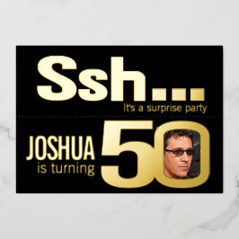 Ssh... Überraschung 50. Geburtstagsparty Gold schw Folieneinladung