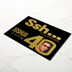 Ssh... Überraschungs-40. Geburtstagsfeier Gold Sch Folieneinladung