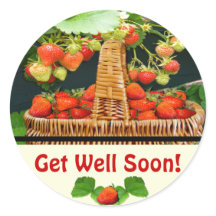 Sstrawberry Basket ~ Get Well Round Sticker