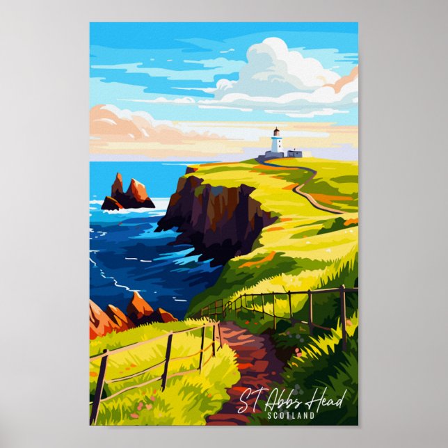 St. Abbs Head Scotland Vintage Reise Illustration Poster (Vorne)