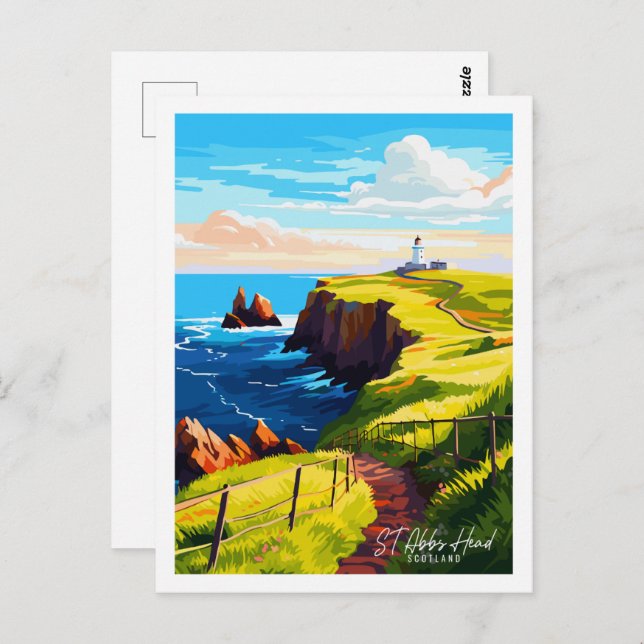 St. Abbs Head Scotland Vintage Reise Illustration Postkarte (Vorne/Hinten)