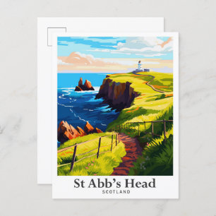 St Abb's Head Scotland Vintage Travel Illustration Postkarte