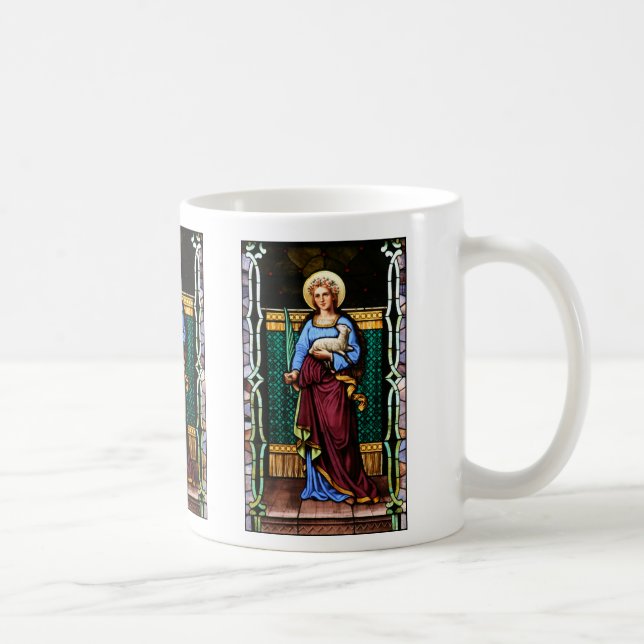 St. Agnes von Rom, Lamm und Palmblatt halten Tasse (Rechts)