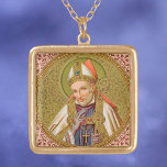 St. Alphonsus Liguori (SNV 02) (Platz) Vergoldete Kette<br><div class="desc">Der Heilige Alphonsus Maria de Liguori (1696-1787) war ein italienischer Adelsmensch, ein Anwalt wurde Priester, produktiver Schriftsteller, Gründer der Redemptoristen, Bischof und Doktor der Kirche. Hier wird er mit seinem Regal in Bischofshöfen porträtiert - weißer Milbe und Korpus, helle violette Handschuhe, blau-violettes Gewand und goldenes Brustkreuz. Er trägt seinen Crosier...</div>