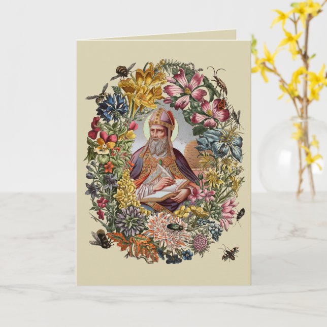 St. Ambrose of Milan with Flowers, Bees, and Hive Karte (Gelbe Blume)