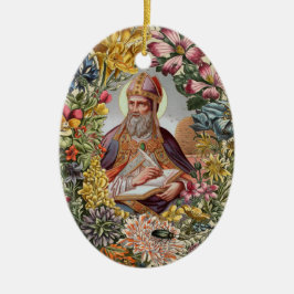 St. Ambrose of Milan with Flowers, Bees, and Hive Keramik Ornament