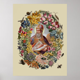 St. Ambrosius von Mailand mit Blumen, Bienen und B Poster