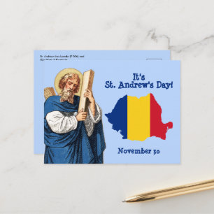 St. Andreas und Flagge-Karte Rumäniens Festtag Postkarte
