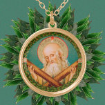 St. Andrew der Apostel (JMAS 02) Vergoldete Kette<br><div class="desc">Image Credit (JMAS 02): Antiquitätenbild von St. Andrew dem Apostel aus einem verstorbenen 19. Jahrhundert in Chromolithografie mit Goldakzenten, ursprünglich von Josef Müller, Kunstverlag München, aus der privaten Sammlung religiöser Ephemeriden des Designers veröffentlicht. Das Bild ist eines von zwölf in der Apostelserie des Herausgebers (Nr. 12155). Hier unterstützt St. Andrew...</div>