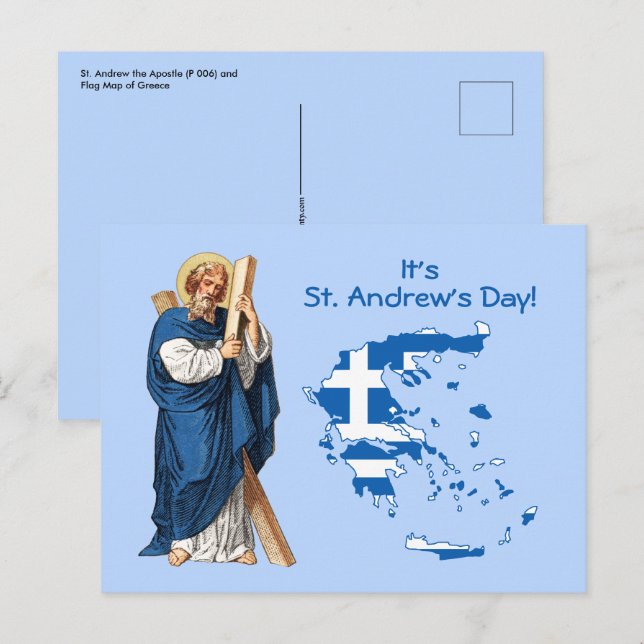 St. Andrew mit Flag-Map of Greece Fest Day Postkarte (Vorne/Hinten)