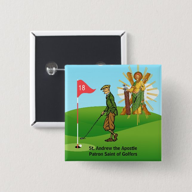 St. Andrew und eleganter männlicher Golfer Button (Vorne & Hinten)