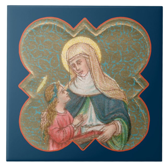 St. Anne und BVM in einer Barbed Quatrefolie (BK67 Fliese (Vorderseite)