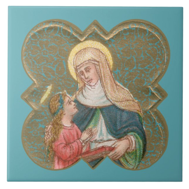 St. Anne und BVM in einer Barbed Quatrefolie (BK67 Fliese (Vorderseite)