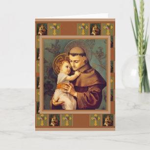 St. Anthony of Padua with Baby Jesus Cross Roses Karte