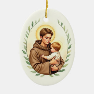 St. Anthony Padua Watercolor Keramik Ornament