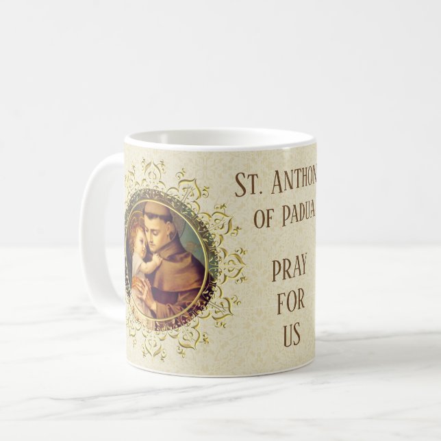 St Anthony von Padua-Baby Jesus religiös Kaffeetasse (Vorderseite Links)