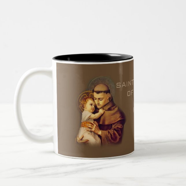 St Anthony von Padua-Baby Jesus Zweifarbige Tasse (Links)