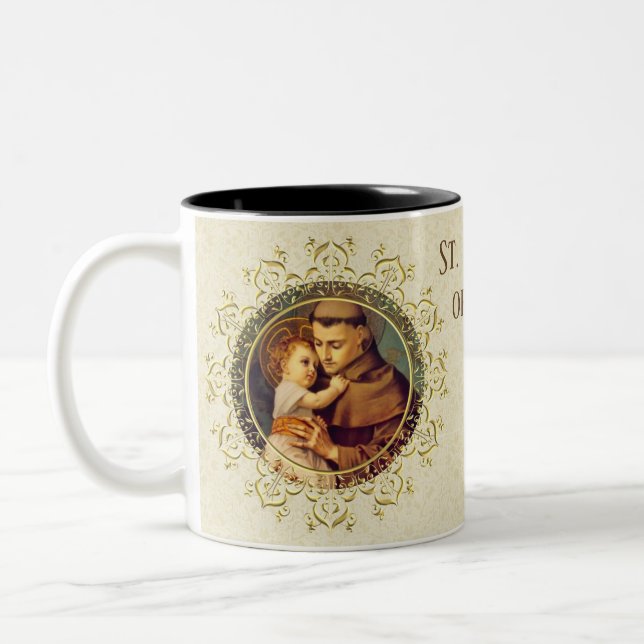 St Anthony von Padua-Baby Jesus Zweifarbige Tasse (Links)