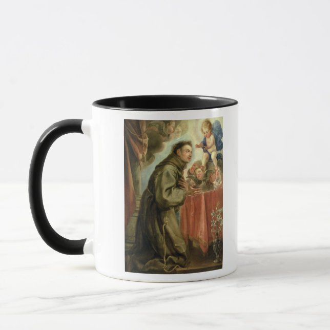 St Anthony von Padua das Christus-Kind verehrend Tasse (Links)