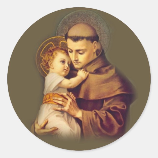 St. Anthony von Padua mit dem Baby Jesus Runder Aufkleber (Vorderseite)