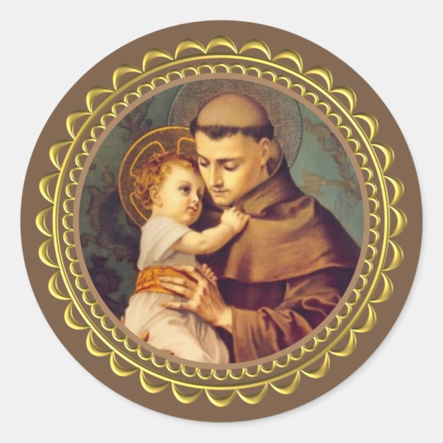 St. Anthony von Padua mit dem Baby Jesus Runder Aufkleber (Vorderseite)