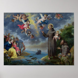 St Anthony von Padua predigend zu den Fischen Poster