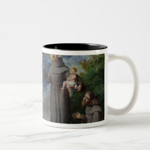 St Anthony von Padua predigend zu den Fischen Zweifarbige Tasse